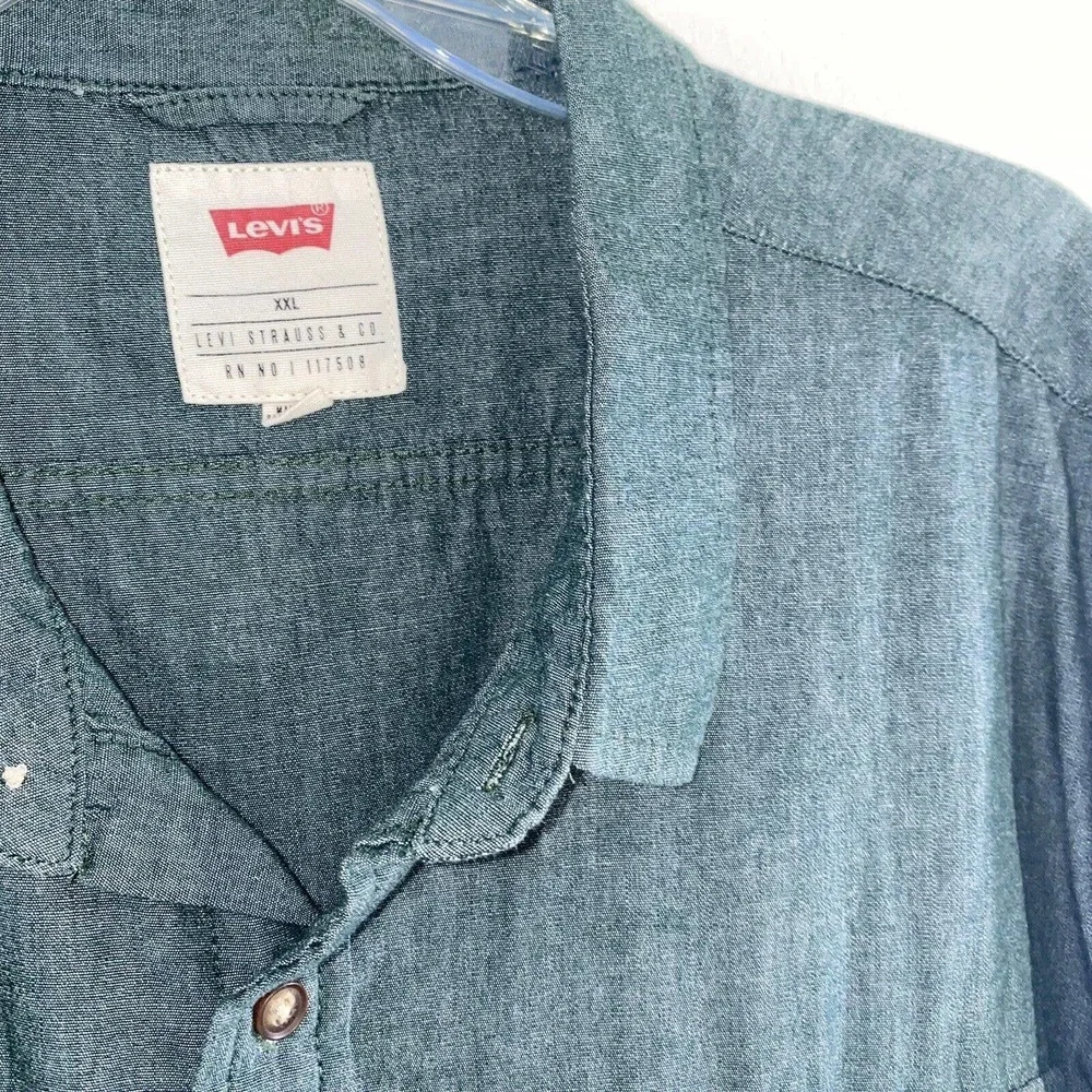 Levis Men Shirt Button Down 2XL Green Short Sleeve Cotton Oxford 2X 🦭